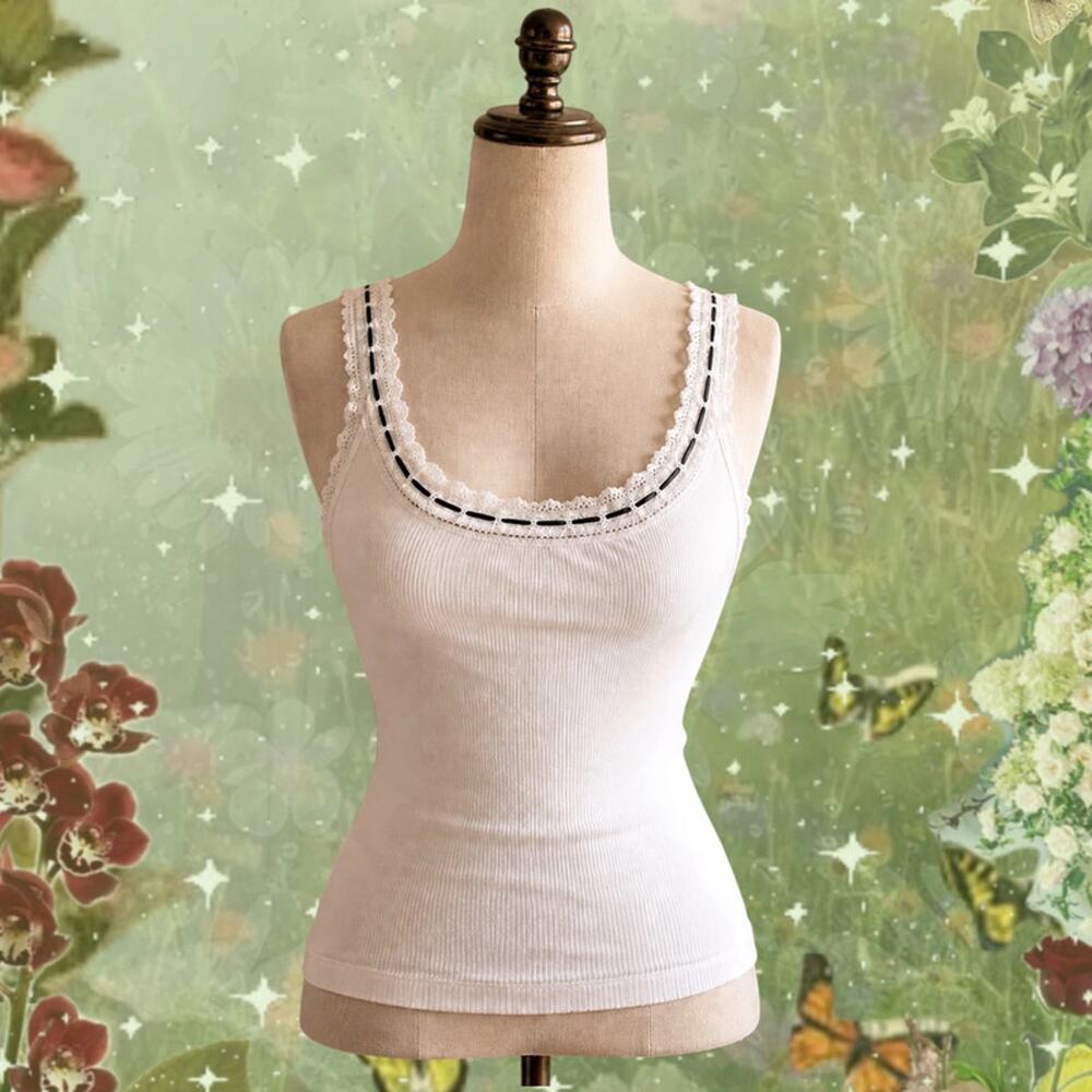 Free People NWT White Lace Trim Tank Top XS Y2K Romantic